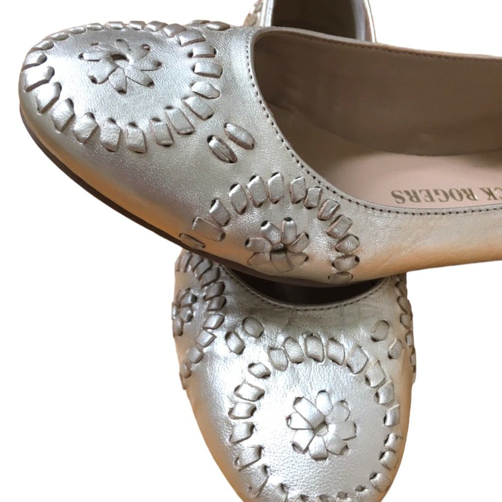 Jack Rodgers Gold Metalic Medallion Whip Stitch Ballet Flats
